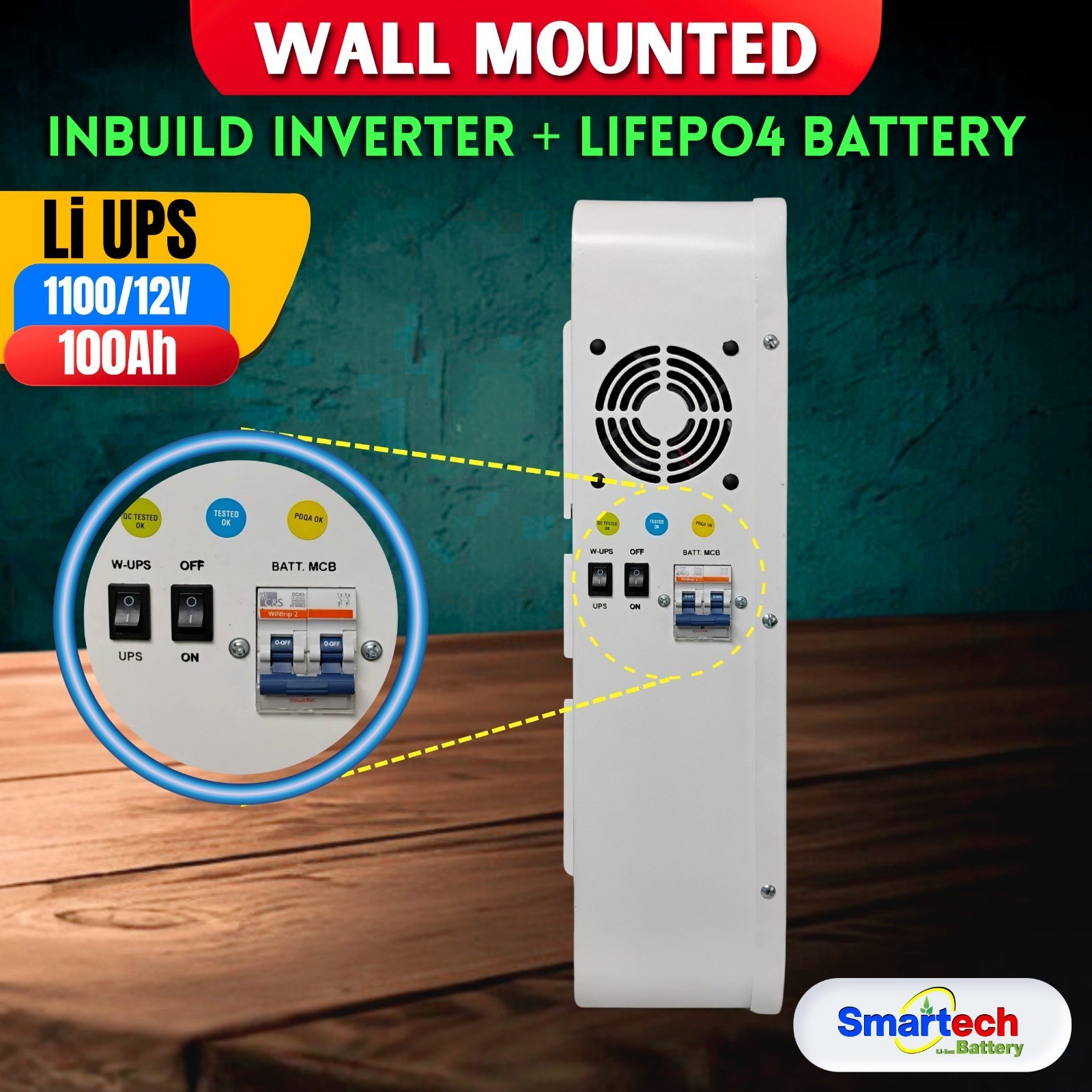 Li UPS 1100/12V Wall-Mounted Inverter + 100Ah LiFePO4 - photo 3